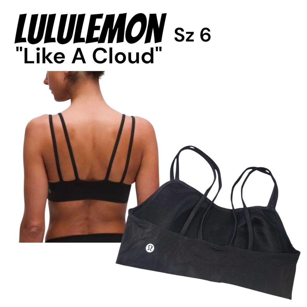 Lululemon Sz 6 Like A Cloud Black Nulu Light Support Yoga Logo Bra Bralette
